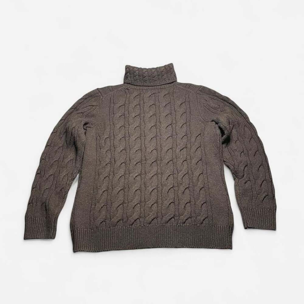 LL. Bean Cable Knit Sweater Women’s Large Turtleneck Chocolate Brown Wool